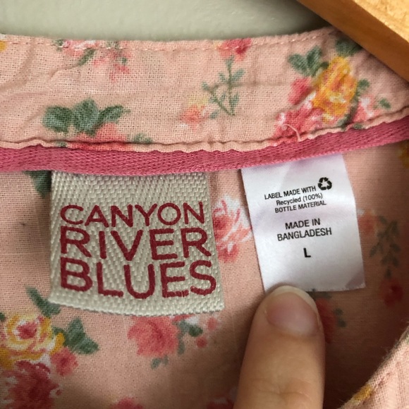 Canyon River Blues 100% Cotton Floral Button Down Mini Dress Pink Size Large - Picture 4 of 10